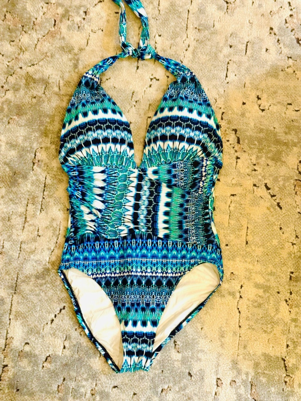 La Blanca Blue & Teal Patterned One-Piece Halter Swimsuit 🍒🍒🍒🍒🍒